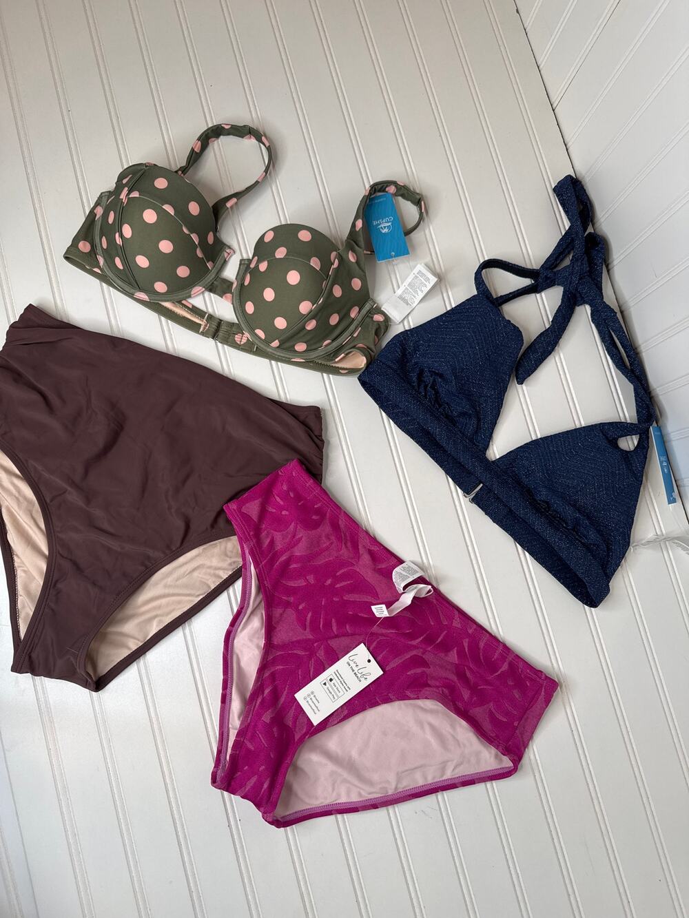 NWT Cupshe Two Peace Swimsuit Bikini Sweetheart Halter High Waisted BUNDLE Sz M